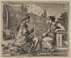 Vertumnus og Pomona, fra Game of Mythology Jeu de la Mythologie, 1644. af Stefano della Bella