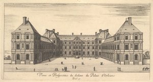 Udsigt og perspektiv på indersiden af Palais dOrleans, fra Forskellige udsigter over rema..., 1649-51. af Stefano della Bella