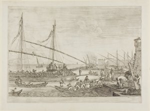 Udsigt over fæstningsværker, fra udsigt over havnen i Livorno af Stefano della Bella