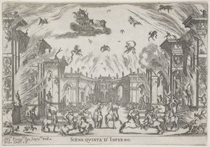 Vijfde scene: de hel Femte scene af helvede (titel på objekt) Liberetto ter ere van de bruiloft van Ferdinando II de