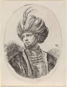 Ung maur med let skæg og fjerklædt turban, vendt til venstre af Stefano della Bella