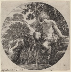 Ung Satyr ved bredden af en å af Stefano della Bella