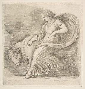 Ung kvinde forsøger at stoppe en tyr, ca. 1660. af Stefano della Bella