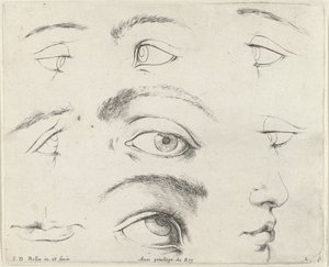 Syv øjne, to munde og en næse Grundlæggende om tegning (serietitel) I principii del disegno (serietitel) af Stefano della Bella