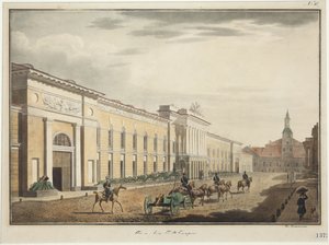 Udsigt over det nye arsenal på Liteyny Avenue (perspektiv Liteiny) - Stepan Philippovich Galaktionov (1779-1854). Litografi, akvarel af Stepan Philippovich Galaktionov