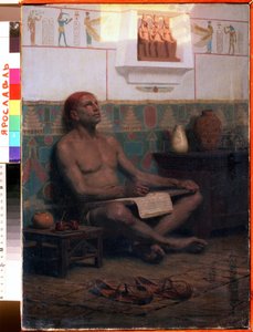 The Royal Scribe Rahotep (17. dynasti i det gamle Egypten) (The Royal Scribe Rahotep). Maleri af Stepan Vladislavovich Bakalovich (1857-1947). Olie på lærred, 48 x 33 cm