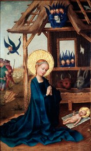 Tilbedelse af barnet Maleri af Stephan Lochner (ca. 1410-1451) Alte Pinakothek fra det 15. århundrede, München