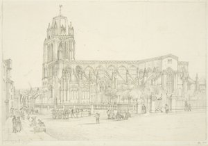 Sydlig udsigt over St Mary Redcliffe Church, ca. 1835 (blyant på papir) af Stephen C. Jones