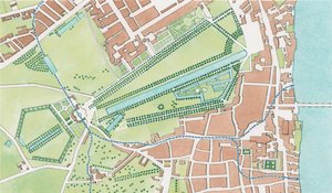 Tyburn-flodens løb, Westminster i 1747 (blæk og akvarel) af Stephen Conlin
