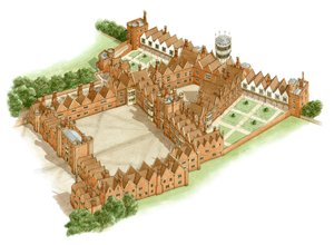 Oatlands Palace, Surrey, ca. 1540-1600 (blæk og akvarel)