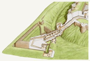 The Spur, Dover Castle, Kent, ca. 1800-2023 (blæk og akvarel) af Stephen Conlin