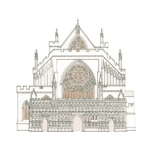 The West Front of Exeter Cathedral, Devon (tegnet 2002), ca. 1900-2023 (blæk og akvarel) af Stephen Conlin