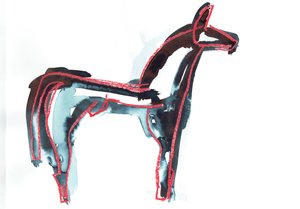 Horse III, 2016 (oliepastel og tekstilfarve på papir) af Stephen Dow