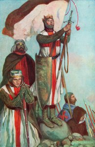 Korsfarere ser Jerusalem (farve litho) af Stephen Reid