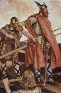 Erik den Røde (950-1003/04) sætter sejl til Grønland, illustration fra 