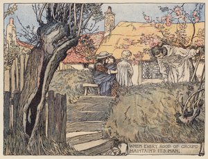 Illustration til The Deserted Village af Oliver Goldsmith (farvelitografi) af Stephen Reid