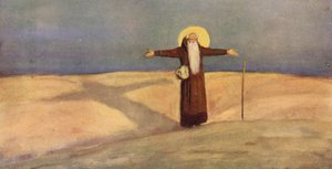 Sankt Antonius i ørkenen (farve litho)