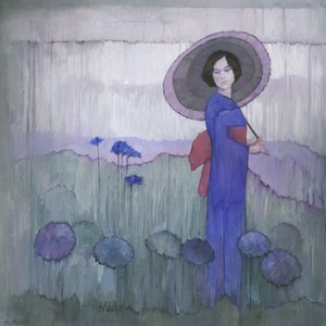 Blå kimono med lotusmark