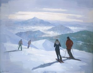 Skisportsudøvere på snedækkede bjergtoppe af Steve Mitchell