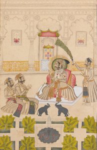 Maharana Amar Singh II vises to sølvelefanter, ca. 1705. af Stipple Master