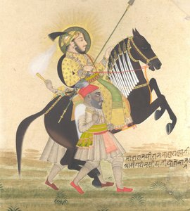Maharana Sangram Singh rider en præmiehingst, ca. 1712. af Stipple Master
