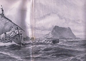 Tysk ubåd, der rejser gennem Gibralter-strædet på vej til Dardenellerne, fra pubben The Illustrated History of the World War 1914-1915. af Union Berlagsefellfchaft