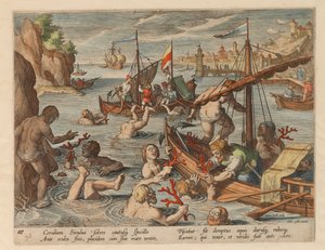 Fiskeri efter koraller. Fra serien Jagt på vilde dyr, fugle og fisk, 1578.