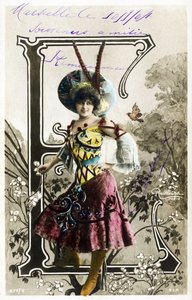 E : Constance Elise De Vere , fransk skuespillerinde, med engelsk oprindelse født i Belgien - Theatre Marigny, Paris - Alfabet på postkort af Studio Reutlinger