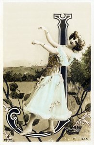 J: Lucette De Berny, kunstner fra Belle Epoque - Alfabet på postkort af Studio Reutlinger