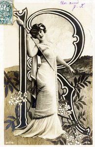 R : Gabrielle Robinne, fransk skuespillerinde, Comedie Francaise, Paris - Alfabet på postkort af Studio Reutlinger