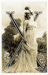 X: Amelie Dieterle, fransk skuespillerinde og sangerinde - Theatre des Varietes, Bouffes Parisiennes, Paris - alfabet på postkort