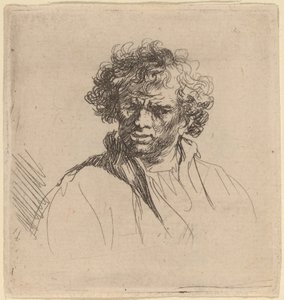 Mand med krøllet hoved med skæv mund af Studio of Rembrandt van Rijn