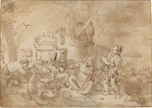Slagsmål i en kro af Style of Adriaen van Ostade