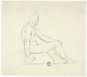 Siddende mandlig nøgenmodel af Style of Jacques Louis David