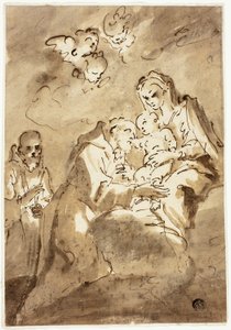 Madonna med barn tilbedt af Sankt Frans af Style of Pietro Novelli