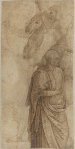 Rytter og stående draperet mand, efter det antikke [verso] af Style of Pietro Perugino