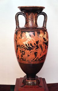 Attic rød figur amfora forestillende Ares og Afrodite i en vogn, der kæmper mod giganterne (keramik) af Suessula Painter