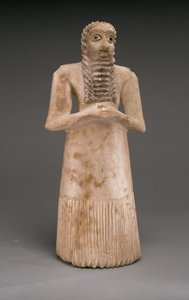 Stående mandlig tilbeder, tidlig dynastik, ca. 2900-2600 f.Kr. (gipsalabast, skal, sort kalksten, bitumen) af Sumerian