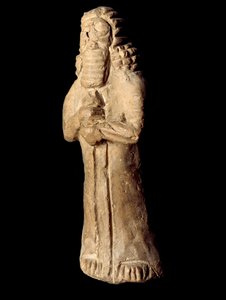 Sumerisk civilisation: statuette i terracotta af beskyttende ånd deponeret under fundamentet af et hus. 8.-7. århundrede f.Kr. Svag. 13 cm Bagdad, Nationalt Irak Museum