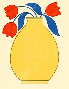 Farvestrålende tulipaner i gul vase