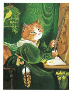 Illustration fra Pre-Raphaelite Cats (udgivet 1999) af Susan Herbert