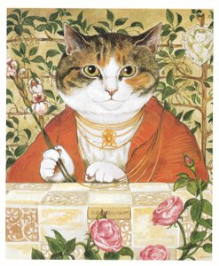 Illustration fra Pre-Raphaelite Cats (udgivet 1999) af Susan Herbert