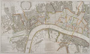 Kort over Westminster, London City, Southwark og omkringliggende områder, 1739