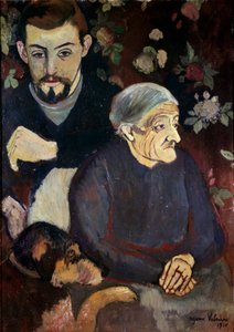 Portræt af maleren Maurice Utrillo, hans bedstemor og en hund Maleri af Suzanne Valadon (1865-1938)