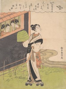 En fløjtespillende munk Komuso, The Fourth Month Uzuki, fra serien Fashionable P..., ca. 1768. af Suzuki Harunobu