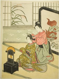 Autumn Moon in the Mirror (Kyodai no shugetsu), fra serien "Eight Views of the Parlour (Zashiki hakkei)" af Suzuki Harunobu