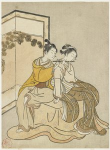 Kalendertryk for Meiwa 2 og en mitat af kejser Xuanzong og Yang Guifei, 1765 af Suzuki Harunobu