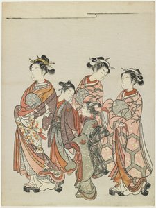 Kurtisane med ledsagere på parade, efter 1766 af Suzuki Harunobu