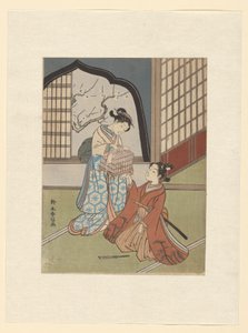 Et par med fuglebur af Suzuki Harunobu