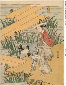 Eight-Plank Bridge (parodi på "Tales of Ise") af Suzuki Harunobu